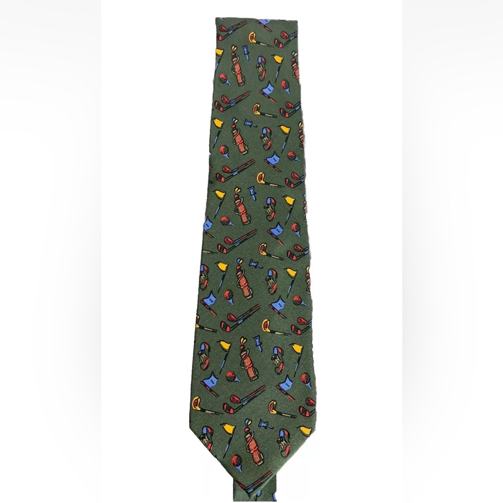 Lauren Ralph Lauren Mens Silk Necktie Golf Balls Clubs Tees Handmade Retro Sport